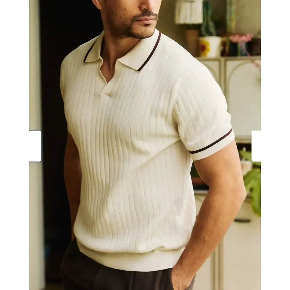 Tie Bar Ribbed Sweater Polo color is vintage Ivory, Mens Large - Picture 1 of 7